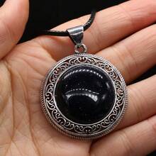 38x42mm Natural Crystal Agate Semi-Precious Stone Round Pendant, Gemstone Inlaid Alloy Abalone Shell Necklace - Water Drop Natural Stone Pendant - View 18