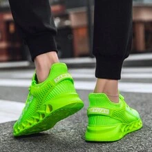 Women's Blade Sole Letter Print Sneakers, Breathable Lightweight Streetwear Running Shoes - Fluorescent Green - View 3