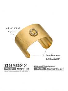 1 pieza Brazalete de acero inoxidable con circonita 5A, brazalete de aro abierto con cruz de oro 18K, joyería personalizada exagerada de estilo europeo y americano - Pulsera exagerada y única - Ver 12