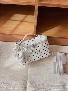 波点迷你午餐盒包，女士新款春夏时尚斜挎单肩包，百搭 - 白色 - 查看 6