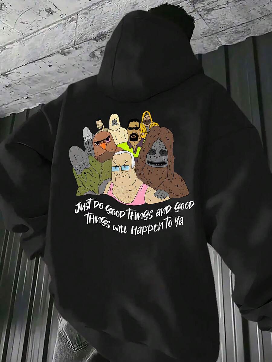 New Autumn And Winter Solid Color Printed Hoodie, Loose Fit With Pockets - Loose Fit, Long Sleeves, A Must-Have Pullover Style For Autumn And Winter, Regular Fit, Warm And Comfortable For Everyday Casual Wear, Machine Washable Pullover Top, Autumn And Winter Sweatshirt, Suitable As A Christmas Gift, For Casual, Sports, And Party Wear - 黑色 - 查看 1