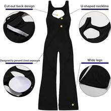 Women's Flared-Leg Jumpsuit With Built-In Bra, Openwork Back, Sportswear, Sleeveless Jumpsuit, Fitted Casual - màu đen - Xem 2