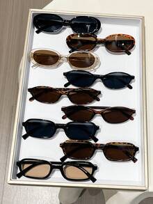 Set de 9 piezas de gafas de montura pequeña casuales para mujer, elegantes y versátiles para uso diario, playa, fiesta, regalo - Multicolor - Ver 2