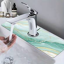 1 pieza Alfombrilla de grifo con estampado de mármol, de poliéster duradero, de secado rápido, fácil de limpiar, adecuada para cocina y baño, fácil de instalar, decoración diaria, regalo, alfombrilla de baño, alfombrilla de grifo duradera, accesorio de grifo - Multicolor - Ver 3