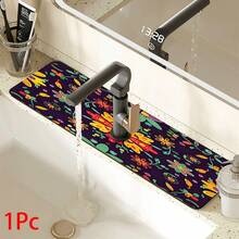 1 pieza Cubierta de grifo con estampado floral, de poliéster duradero, de secado rápido, fácil de limpiar, adecuado para cocina y baño, fácil instalación, decoración diaria, regalo, alfombra de baño, alfombrilla de grifo duradera, accesorio de grifo - Multicolor - Ver 14