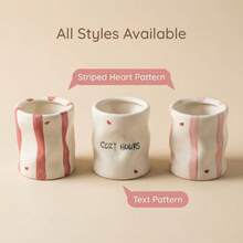 1 pieza Taza de cerámica con asa minimalista con rayas en forma de corazón, 280ml/9.52oz, taza de latte pintada a mano, taza de viaje, taza de agua minimalista europea, taza de espresso, regalo para el Día de la Madre/Día del Padre - Blanco - Ver 5