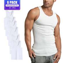 6 Pack Men's Tank Top A Shirt 100% Cotton Solid S-3XL Basic Underwear Daily Wear Classic Fit Regular Plus Big & Tall Size, Basic Layering Tops, Cotton Workout Breathable Casual A-Shirts For Sport Hiking Activewear - trắng - Xem 6