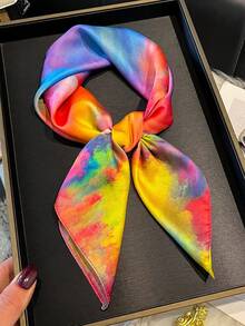 1pc Minimalist Abstract Tie Dye Print 27.6" Square Scarf, Versatile Bandana For Women, Suitable For Casual, Streetwear, Outdoor Sun Protection, Accessory For Styling - Multicolor - View 5