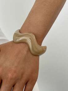 1 pieza/Set de 3 piezas Brazalete de acrílico CCB con forma de onda estilo vintage minimalista, adecuado para uso diario de mujeres, apilable, opción de regalo perfecta para días festivos - Multicolor - Ver 6