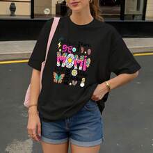 Camiseta Negra con Estampado de Moni y Palabras Coloridas para Mujer Casual - Negro - Ver 3