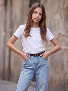 Teenager New 3-Piece Set Double Heart Buckle Belt, Premium PU Waist Belt For Jeans And Dresses - Multicolor - View 6