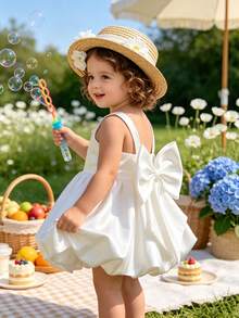 Đầm bé gái dễ thương và thanh lịch với nơ và họa tiết hoa, đầm công chúa cho bé gái dự tiệc cưới, tiệc chiêu đãi, kỳ nghỉ. - trắng - Xem 3