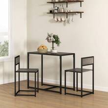Dining Table And Chairs Set 2, Dining Room Sets, Rectangular Space Saving Table And 2 Chairs For Compact Kitchens, Steel Frame, Grey Wood-Effect - Grey - View 3
