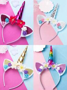 1/4pcs Unicorn Headband, Cartoon Hair Hoop, Princess Birthday Party Headpiece, Suitable For Party, Gathering, Birthday Gift For Girls - Multicolor - View 21