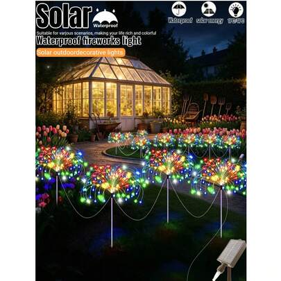1/4pcs Outdoor Solar Fireworks Light, Waterproof Fairy Light, 8 Lighting Modes, Outdoor Solar Garden Light, Suitable For Garden, Corridor, Courtyard Decoration Lights, As Well As Common Decoration Lights In Shopping Malls, Lawns, Paths, Gatherings, Parties, And Festivals. DIY Plastic Starburst Lamp Post, Intelligent Light Sensing, Automatically Lights Up At Night And Turns Off During The Day, Creating Colorful Garden Lights