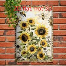 Vintage Sunflower & Bees Printed 2D Flat Aluminum Tin Painting, 20cm*30cm Retro Decorative Wall Art Sign For Home Decoration - 447 - 查看 2