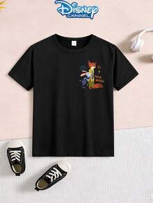 Disney 1pc Teen Boys Casual Zootopia Judy And Nick Print Short Sleeve Tshirt Boys Clothes Kids Clothes Boys Boys Shirts Summer - 黑色 - 查看 3