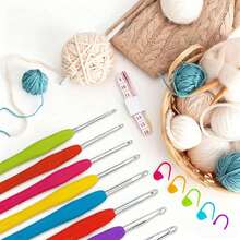 44pcs Ergonomic Crochet Hook Set, Includes 2-10mm Soft Rubber Handle Hooks, Knitting Stitch Markers, Knitting Needles, Measuring Tape, Comfortable Knitting DIY Tools - AND Style - View 5
