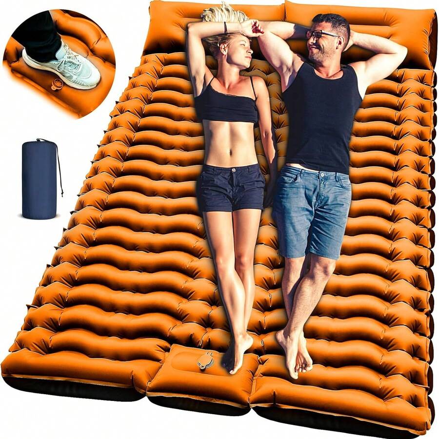 4-Inch Extra Thick Self-Inflating Air Mattress - Double Inflatable Camping Pad With Built-In Foot Pump And Pillow, Suitable For Backpacking Tents - Multicolor - View 1