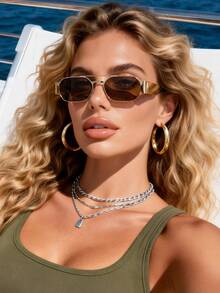 1 pieza Gafas de moda con marco cuadrado estilo Y2K, lindas y retro para uso diario, playa y fiesta - Champán - Ver 1