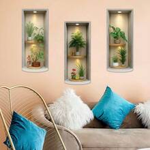 3pcs Removable 2D Flat Green Plant Wall Stickers Tropical Potted Plants Wall Art Decor Suitable For Living Room Bedroom Home Decoration - Green Plant Wall Stickers - View 3
