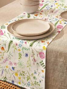 Charming Linen Wild Flower Table Runner - Spring Floral Design, Suitable For Restaurant And Kitchen Decor - Multicolor - View 1