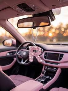 Crystal Diamond Rearview Mirror Hanging Ornament - Letter A-Z Sparkling Pendant, Cute Lucky Charm, Fashionable Car Interior Decor, Suitable For Women - Style a - View 6