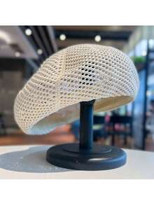 1顶女士休闲编织帽，透气镂空南瓜帽，女士圆顶贝雷帽，时尚复古艺术家帽，柔软八角帽，女士针织帽，春夏款 - 多色 - 查看 1