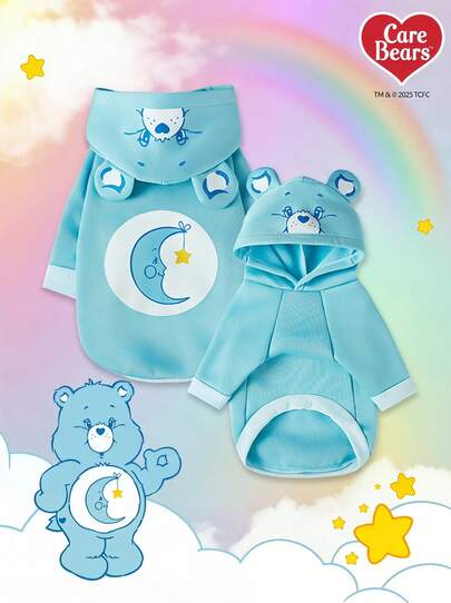 Care Bears X PETSIN 1 Pc Bedtime Bear Pet Cat Dog Universal Hoodie Cute Small Bear Printed 3 D Ear Decoration Blue Comfortable Dog Hoodie