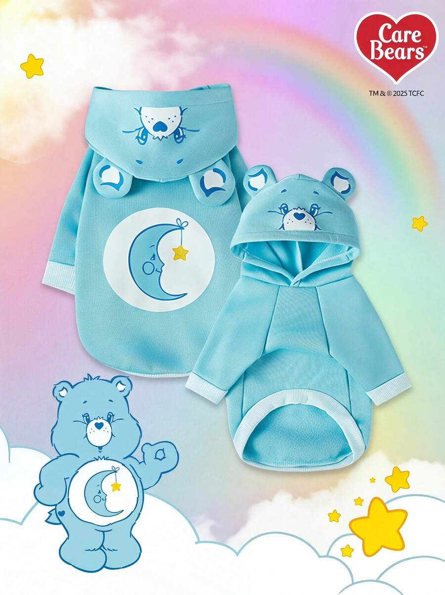 Care Bears X PETSIN Áo hoodie cho chó mèo dáng suông, in hình gấu nhỏ dễ thương, tai 3D trang trí, màu xanh dương, thoải mái. - Màu xanh lam - Xem 1