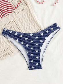 Swim Mod 2pcs/Set Women's Beach Summer Vacation USA Flag Print Halter Backless Top And Side Strap Swim Bottom 4th Of July Bikini Set - Nhiều màu 2 - Xem 10