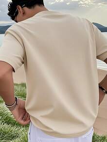 Men's Casual Letter Printed Short Sleeve T-Shirt, Spring/Summer - Apricot - View 2