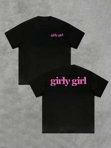 Bright Pink Text With The Phrase "Girly Girl" Expressing Self-Affirmation, Confidence, And A Playful Touch, Showcasing A Modern And Carefree Positive Attitude. Ideal For Standing Out In Style And Comfort On Any Occasion. Men's Reversible T-Shirt - 黑色 - 查看 8