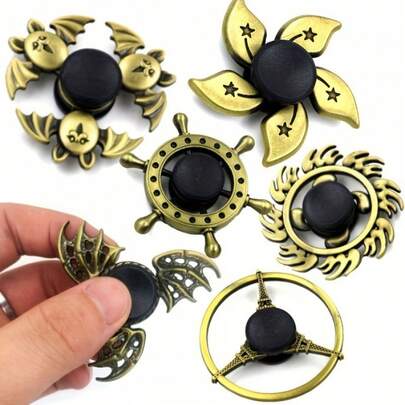 Đồ chơi con quay bằng đồng cổ điển - Con quay quay vô tận với hình con dơi, ngôi sao, bánh lái tàu và họa tiết nút thắt Celtic/hoa diên vĩ - Đồ chơi giảm căng thẳng bền bỉ, yên tĩnh, quà tặng sinh nhật/Giáng sinh, dụng cụ giúp người lớn giảm bồn chồn và tập trung (thích hợp sử dụng trong văn phòng) (Đồ sưu tầm nghệ thuật cơ khí), món quà tuyệt vời.