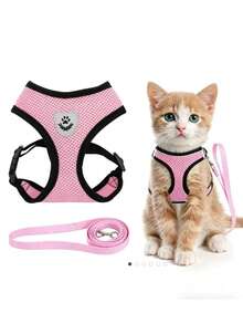 Cat Harness And Leash For Walking, Soft Adjustable Cat Vest Harness, Easy Control Breathable Reflective Stripe Jacket, Black - Pink - View 5