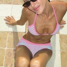 Fashionable And Fresh Multi-Color Striped Halter Neck Tie-String Bikini Set With Square-Cut Bottoms - Blue - View 4