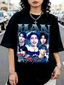 HanS Jisung StraySKidsS Bootleg Graphic Tee, K-Pop Inspired Fan Shirt - Black - View 6