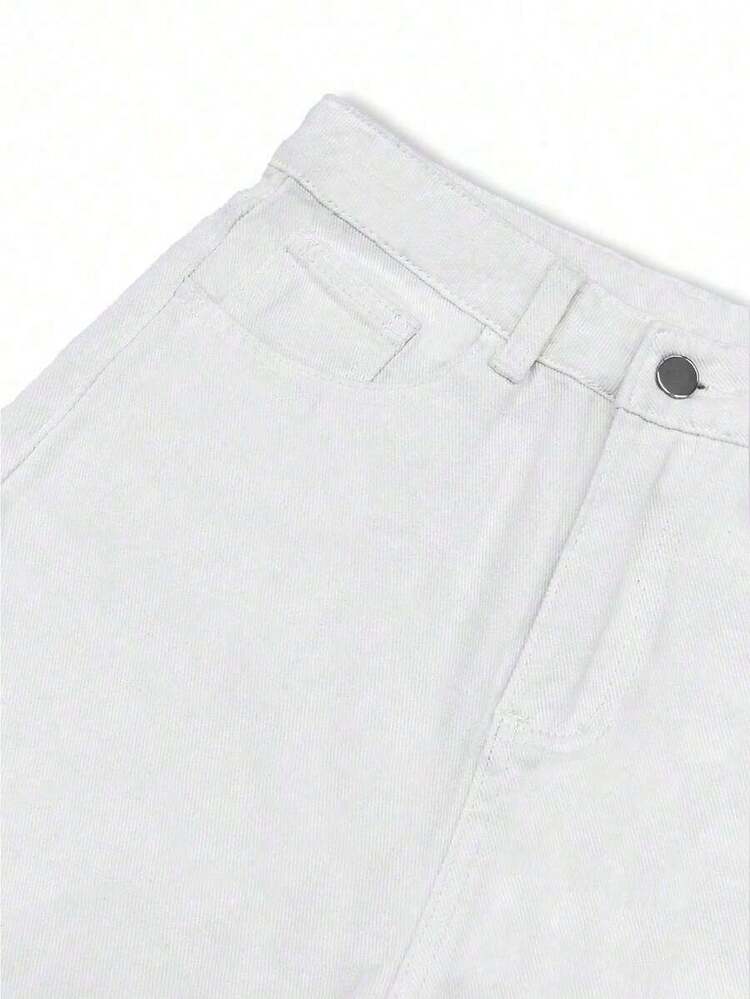 High-Waisted Straight Leg Jeans, Loose Wide Leg Jeans, Ankle Length Casual Cotton Pants, Suitable For Office, Outdoor, Work, White Trousers Spring - trắng - Xem 6