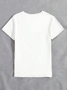 de mujer de manga corta con cuello redondo, estampado floral 3D, versátil y casual - Blanco - Ver 2