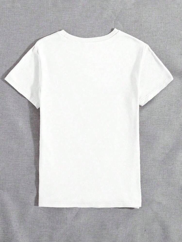 Women's Casual T-Shirt With Round Neck And Short Sleeves, Floral Print, For Valentine's Day - 白色的 - 查看 2