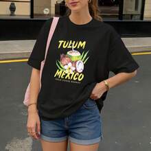 Camiseta negra con estampado de coco y texto Tulum Mexico solo cosas buenas para playa - Negro - Ver 3