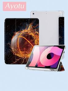 兼容 iPad Air 8 (M4) 2026 (11 英寸)、Air 8 (M4) 2026 (11 英寸)、2021/2020 款第九/八代 10.2 英寸、带笔槽的 Galaxy Tab A8 10.5 英寸 2022、Kindle Paperwhite 第十二代 2024，具备自动睡眠/唤醒功能，时尚保护壳，篮球火焰图案 - 彩色 - 查看 3