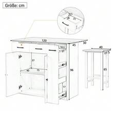Extendable Kitchen Island With Dining Area, Adjustable Shelves And Drawers, Power Strips And Two Chairs, Ideal For The Kitchen And Dining Room (White) - White - View 5