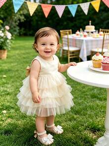 新生儿/婴幼儿女童玛丽珍平底鞋 - 新生儿/婴幼儿软橡胶底公主婚礼幼儿鞋 - 杏色 - 查看 4
