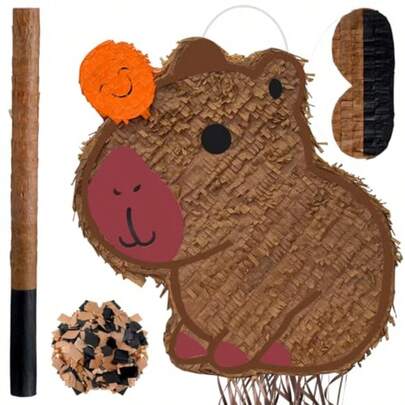 Capybara Pinata Animal Piñata With Stick Confetti And Blindfold For Holiday Christmas Birthday Party Game Supplies Decorations