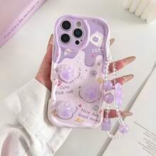 2pcs/Set (Purple Cute Cat Paw Phone Case + 1pc Purple Flower Lanyard) Durable Anti-Drop And Stylish Phone Protective Case, Suitable For Daily Use. Fashionable Phone Case With Artistic Design, Scratch-Resistant, Ideal For Pet Lovers And Tech Enthusiasts. - Creamy Yellow - View 2