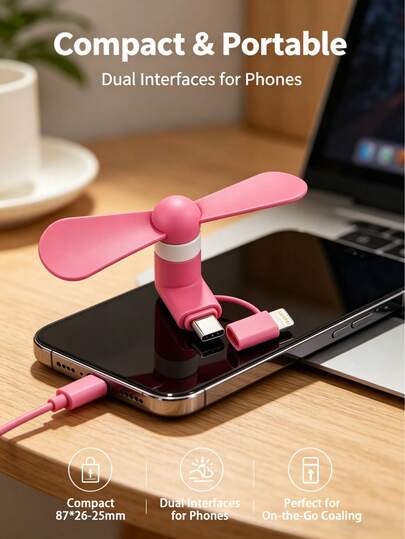 Outdoor Camping Mobile Phone Small Fan With 3 Colors To Choose From. Plug In Portable Mini Fan For Summer Cooling, No Battery Required, Easy To Carry For Outdoor Activities, Supports Dual Interfaces