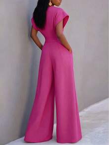 Bộ jumpsuit nữ màu trơn mới, dáng ống rộng, có túi, thích hợp mặc hàng ngày, công sở, đi nghỉ mát, mùa xuân/hè (Kích thước nhỏ hơn so với bình thường, nên đặt size lớn hơn) Thanh lịch - Màu Hồng Tươi - Xem 3