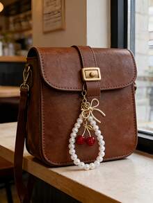 Llavero de cristal transparente multicolor con perla en forma de cereza, cordón delicado con lazo, accesorio versátil y femenino para bolso - Multicolor - Ver 5