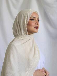 1 pieza Chal/pañuelo de mujer con bordado de flores, adecuado como accesorio de uso diario para mujer en primavera/otoño, invierno, Día de San Valentín - Beis - Ver 2